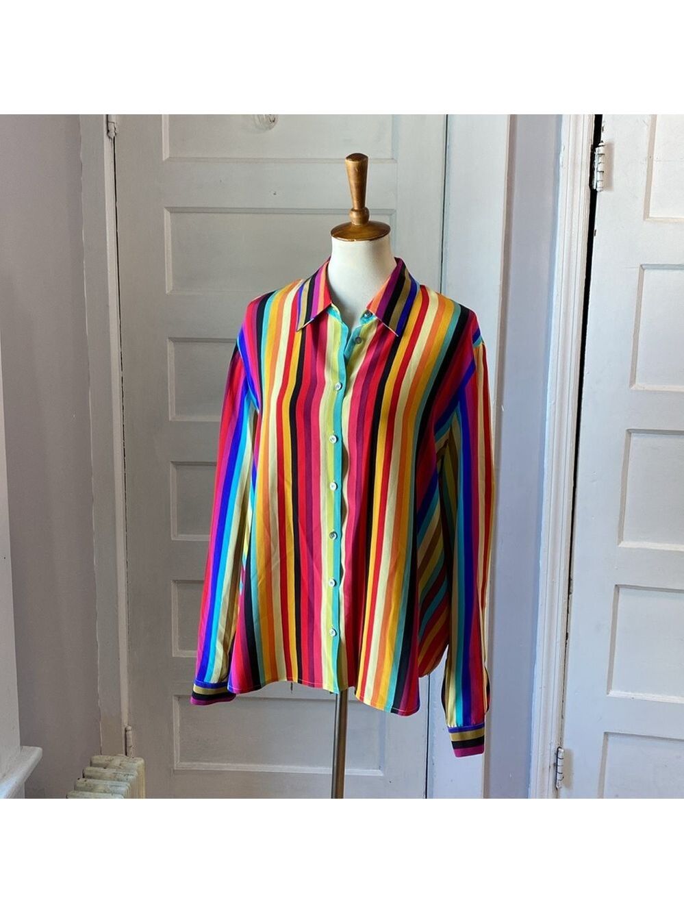 Vintage Jones New York Colorful Striped Silk Blouse, Size 16W